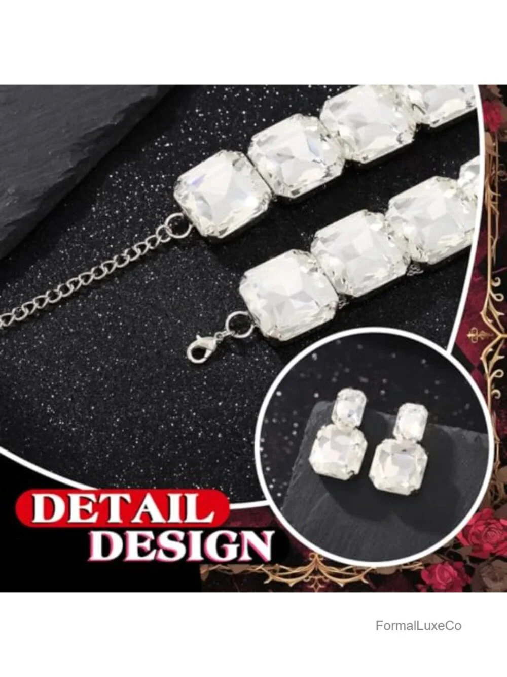 Rhinestone Choker Necklace and Earring Jewelry Set Bridal Prom Set